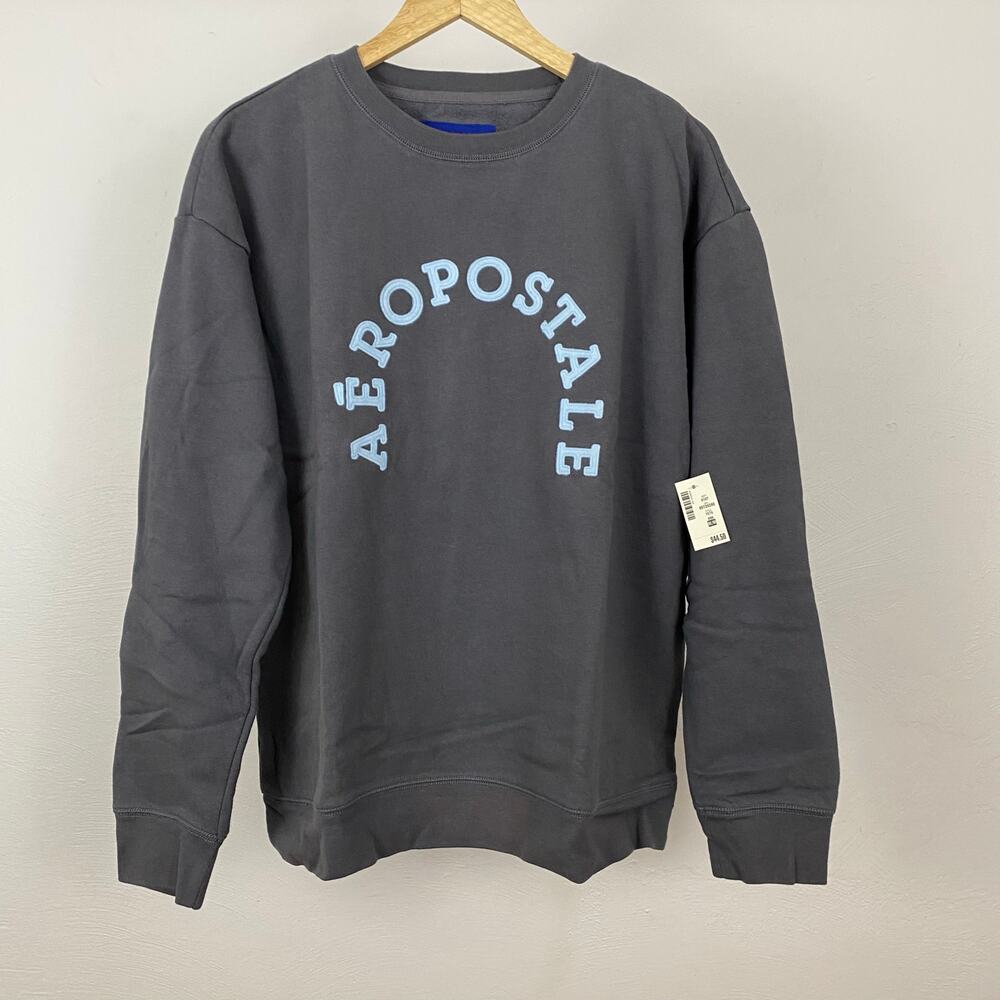 NWT Aeropostale Oversized Fleece Crewneck Sweatshirt - Gray / Blue - Size Medium